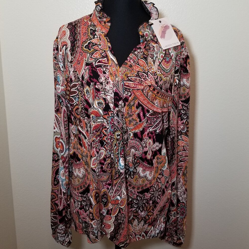 Carolyn Taylor Womens XL Long Sleeve Blouse Retro Boho Groovy Hippie Peasant NWT